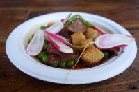 Duck hearts, radishes and duck heart croutons from Draper's Arms