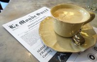 Morning coffee and dessert newspaper at Mama Framboise