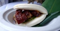 Chinese special roast duck with hoisin sauce and mantou bun at Chai Wu