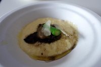 Polenta Jerusalem style with asparagus, mushroom ragout, Parmesan and truffle oil from The Palomar