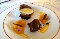 Easter egg dessert with coconut and mango egg