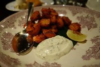 Amritsari shrimps and queenies and dill chutney