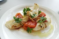 Pan fried baby squid, tomato coriander