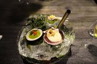 A hunk of ice with seafood and lemongrass infusion