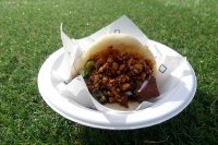 BBQ Pork Belly in a steamed bun with spicy peanut soy from Kurobuta