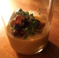 Pumpkin Pannacotta with truffled cream and smoked mushrooms by Steve Wilson from Forest