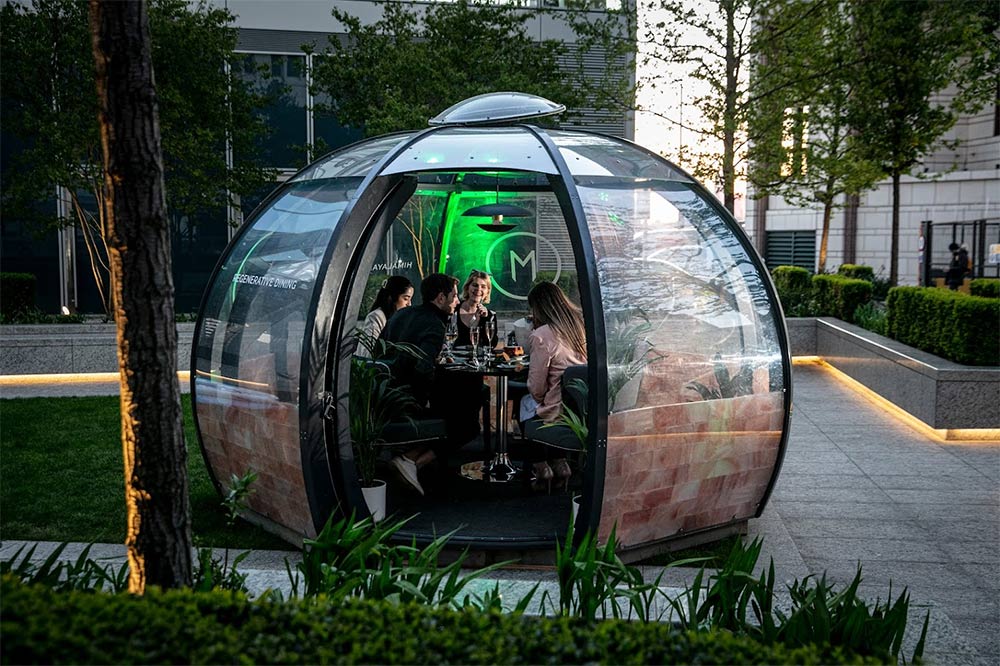 M Restaurant is letting you dine inside a Himalayan salt dining pod in Canary Wharf