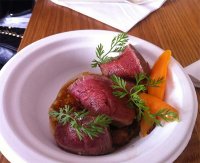 Corner Room: Ibérico pork with shell fish bread pudding and carrots