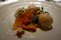 Sheep's ricotta gnudi, muscat grapes, onion squash, wet walnuts and olive crumble