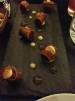 Pigs in blankets (Chinese sausage with sweet chilli and wasabi sauces) at Alder