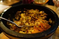 Hot stone rice – goma tare – chilli – beef