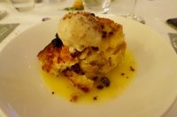 Irish whiskey and Achill Island sea salt caramel sauce on bread & butter pudding with Irish soda bread ice cream