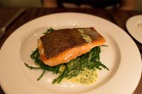 Sea trout on a bed of samphire and dressed with chive beurre blanc