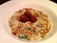 Creamy artichoke risotto and rabbit meatballs