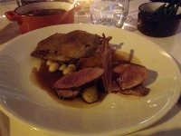 Assiette of duck with white bean, bacon and caramelised apples