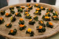 Deep fried kale with a crispy agave worm on top