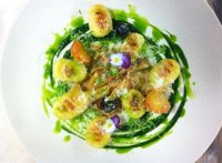 Parsley root gnocchi, roasted onion purée and watercress at Galvin at Windows