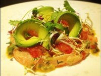 Salmon ceviche, passion fruit, avocado and blood orange at Angler