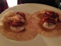 Sea scallop, caramelized cauliflower and caper-raisin emulsion taco from Empellon Cocina