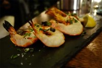 Grilled new Caledonian prawns with marjoram salt, chilli, garlic and parsely