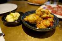 Prawn fritters with saffron aioli and JP's pimenton