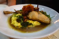 Rabbit leg, pancetta, polenta, girolles 