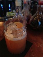 Paddington's demise - Chase marmalade vodka, lemon, egg white, orange bitters, anogostura bitters, marmalade jam.