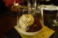 Brown butter panna cotta , Malaga raising ice cream and spiced biscuits