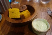 Bread served with spiced yoghurt