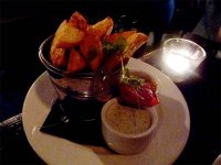 Bombay chips with coriander yoghurt