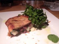 Fino sandwich - wind dried beef, swiss chard and Gallasian cheese