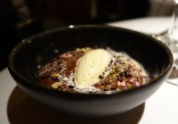 Chocolate soup with barley milk icecream