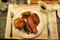 Roast cap of Arkansas beef with slow roast potato, Yorkshire pudding, carrots and parsnips roasted in beef dripping, honey and thyme, horseradish cream and truffle gravy