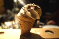 Roast milk soft serve ice cream