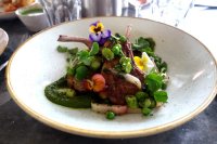 Cornish lamb chops with spring vegetable and green sauce