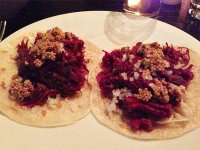 Shortrib pastrami, pickles cabbage and mustard seed salsa taco from Empellon Cocina