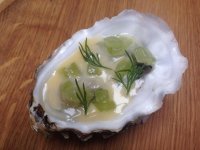 Colchester oyster: beurre blanc, pickled cucumber and dill at Merchants Street Tavern