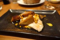 Brill with English sweetcorn, chicken and wild mushrooms