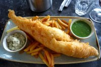 Camden Hells fried fish and chips