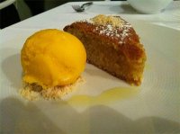 Hazelnut, vanilla & olive oil cake, butternut sorbet