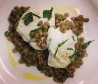 Buffalo mozzarella with castelfiorito lentils, marjoram & olive oil at Cafe Murano