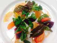 Roasted Beetroot with Blood Orange, Dandelion and Walnuts at Boulestin