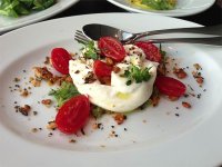 Burrata, olives and datterini tomatoes