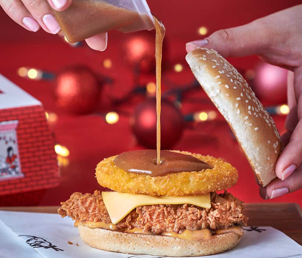 kfc are launching a festive burger meal with a hash brown gravy boat