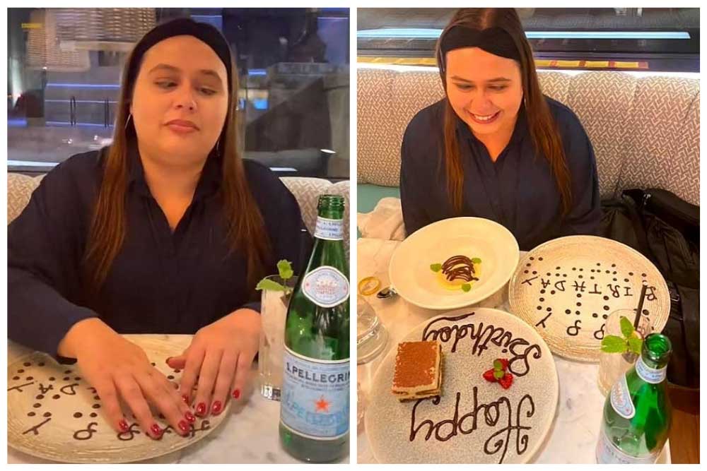 london restaurant viral braille birthday plate tiktok