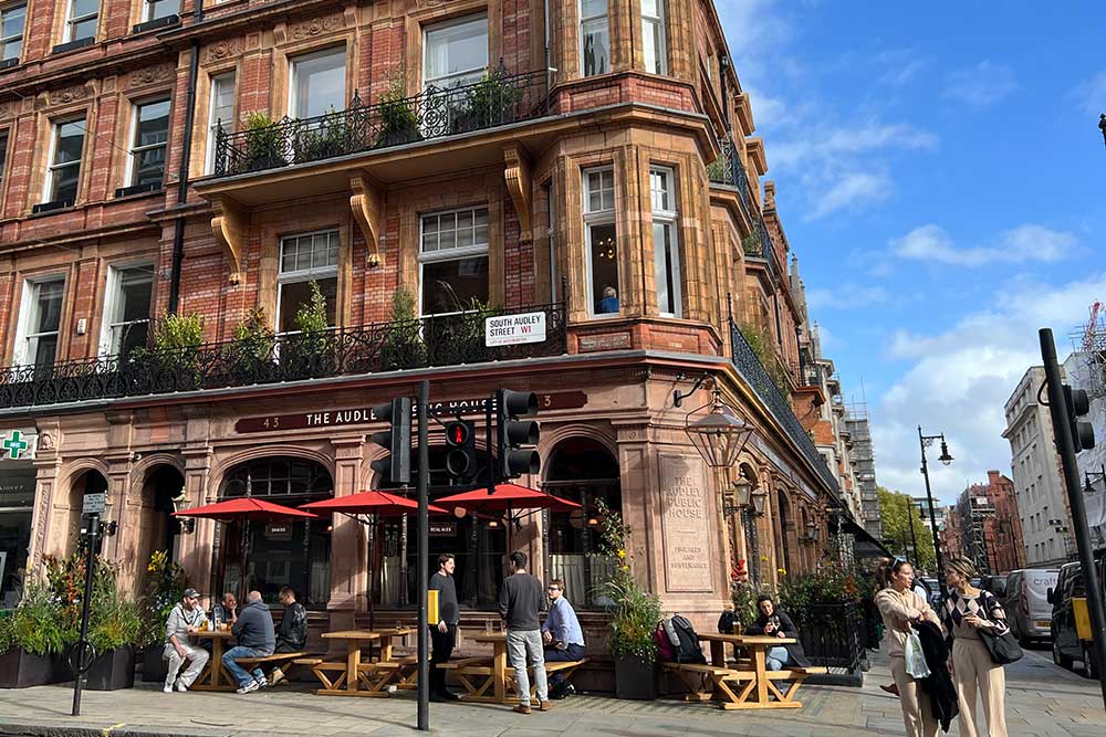 Shops and restaurants on Mount Street in London