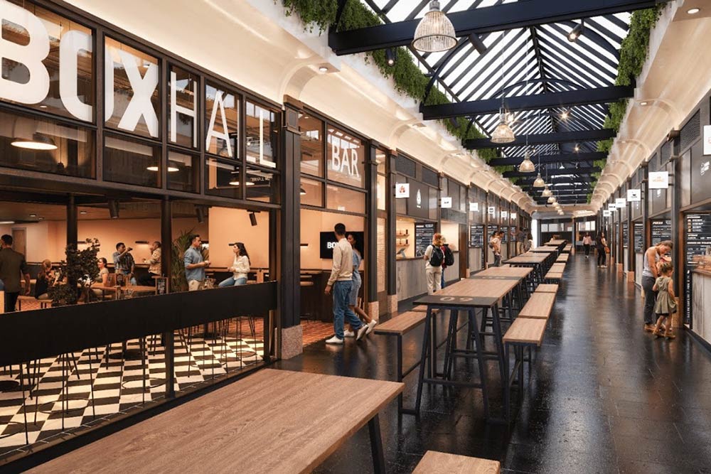 BoxHall City is a new spin-off food hall at Liverpool Street from Boxpark