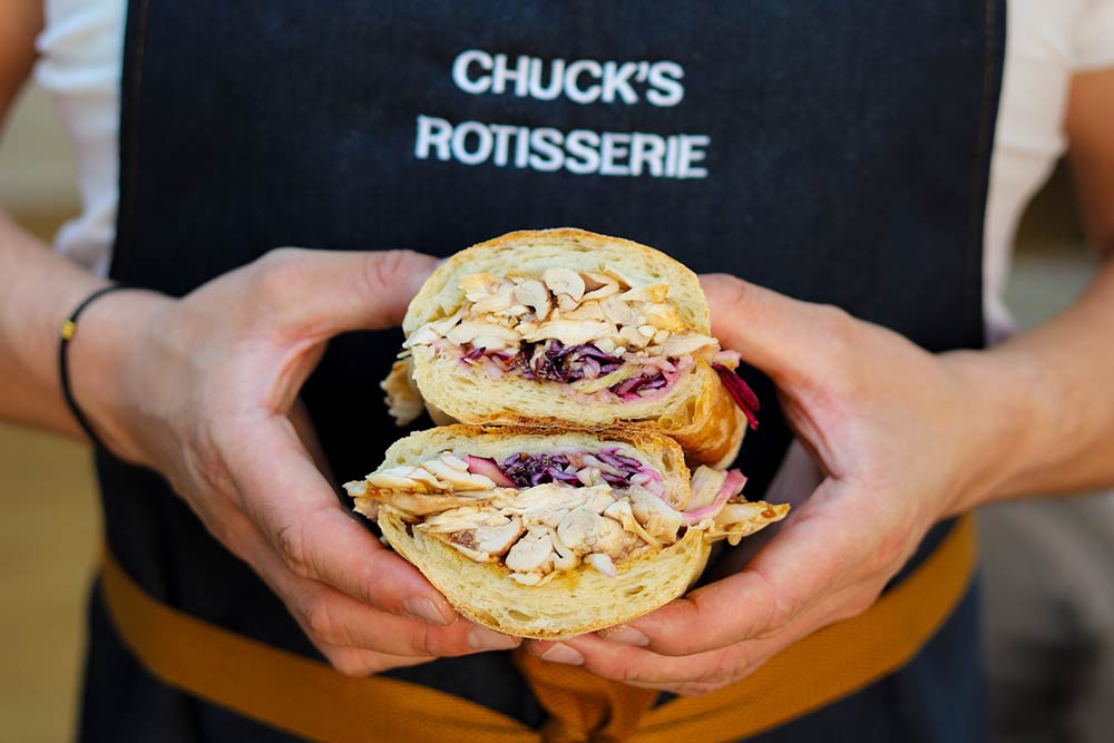 Rotisserie chicken and pork belly is on the menu at Chuck's in Brixton