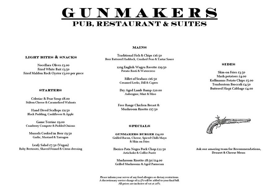 gunmakers menu