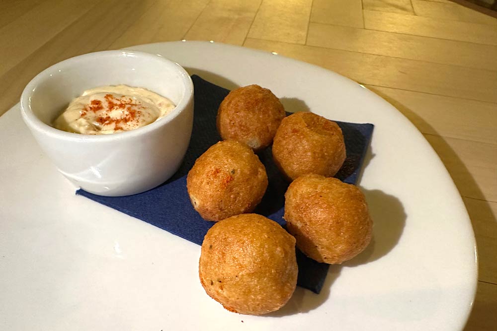 Thirty7 (Covent Garden) - Cheddar beignets with brown crab mayo